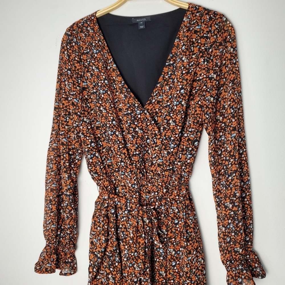 RW&Co Long Sleeve Printed Chiffon High-Low Dress - Picture 8 of 12
